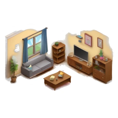 Cute apartment living room interior isometric sticker