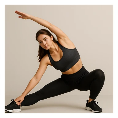 workout girl with brown hair, stretching, fitness clothes, simple background sticker