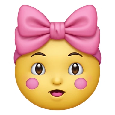 Pouting yellow face emoji with pink bow on head sticker
