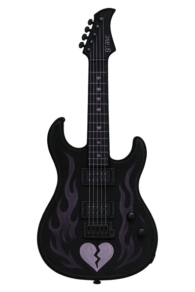 emo-style guitar, black and purple, moody sticker