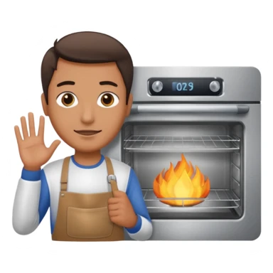 man holding Oven  sticker