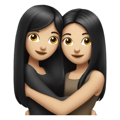 Two white girls with long black hair hugging. sticker