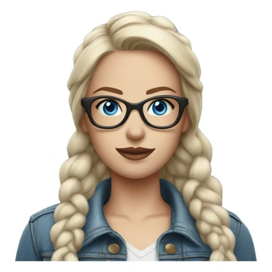 Hyper Realistic pale beautiful tattooed woman with glasses and blue eyes wearing denim jacket sticker