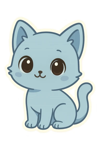 chibi cat, blue, same style as reference, sitting, big eyes, cute, sticker style sticker