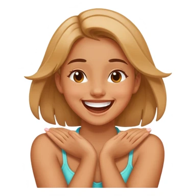 Girl with her arms and hands crossing her neck laughing  sticker