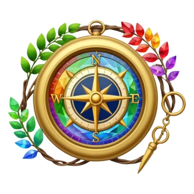 rainbow crystal compass wrapped in vines sticker