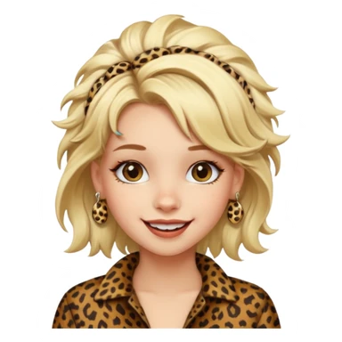 Une fille blonde et joyeuse. Elle porte une coiffure rock et originale avec des barrettes léopard et motif peau de vache. sticker