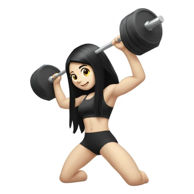 Pale girl with long black hair lifting weights sticker