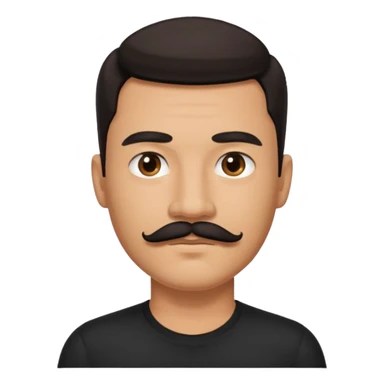 black shirt with mustache look, keep hair the same, remove the wrinkles sticker