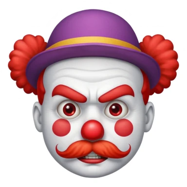 Angry clown — furrowed brow, mustache, tiny hat. sticker