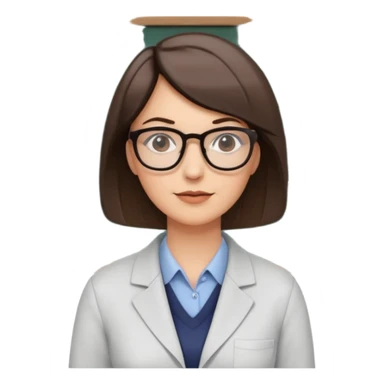 40 year old female with a bob, work as a professor, in the middle of a workshop, in front of a white board with figures and diagrams sticker