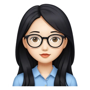 Long black hair pretty asian girl with glass sticker