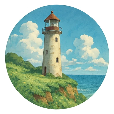 ghibli style lighthouse in a circle frame sticker