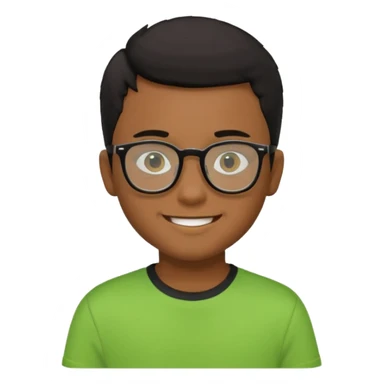 Menino pardo com cabelo curto preto, de óculos preto e blusa verde e amarela sticker