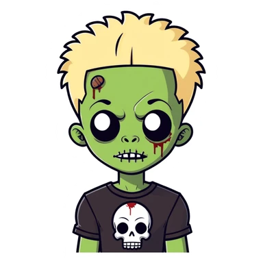 African American zombie boy with half blonde half black Afro hairstyle and black shirt sticker