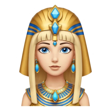 crea l'emoji di Cleopatra ma con i capelli biondi e gli occhi azzurri vestita da faraone con i gioielli egiziani e il cappello da faraone sticker