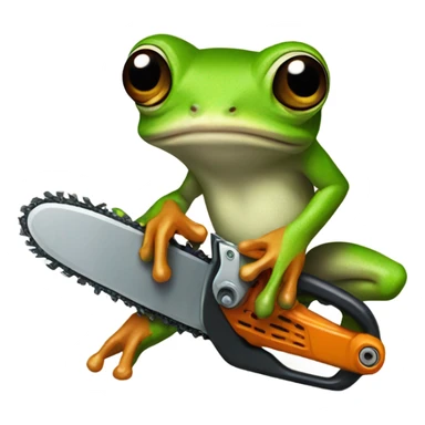 Tree frog holding chainsaw  sticker