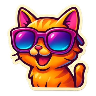 cat with oversized sunglasses, sticker style, vibrant colors sticker