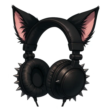 Add cat ears to the goth headphones in a realistic anime style. Keep the background transparent. sticker