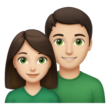 A girl with green eyes and dark hair with her boyfriend with light brown eyes and dark blonde hair and a cavanhaque sticker
