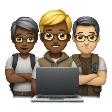 group of developers with a laptop sticker