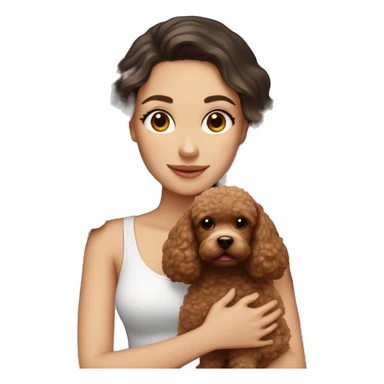 white girl with long dark hair and holding a brown toy poodle  sticker