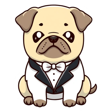 pug in a tuxedo, cartoon sticker sticker