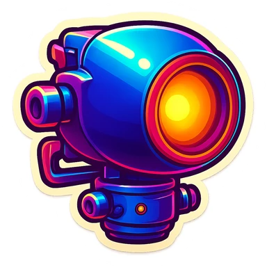 Spotlight pointing to the left in retro stickers style, vibrant colors, bold outlines, and a nostalgic feel. sticker