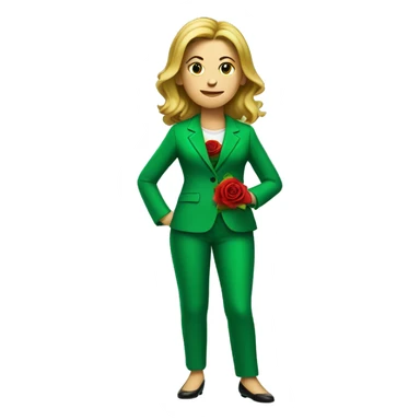 lady in green suit with rose on stomach sticker