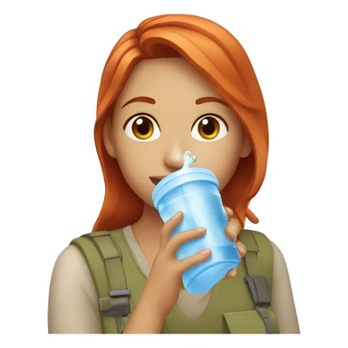 red haired young woman drinking water sticker