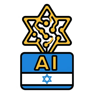 Israeli AI-generated intelligence icon, abstract neural network pattern forming a Star of David, minimalistic and professional sticker