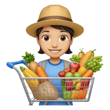 build me a personalized emoji whee it's a smart cart for grocery and a latino looking face that works as jack of all trades or wearing different hats sticker