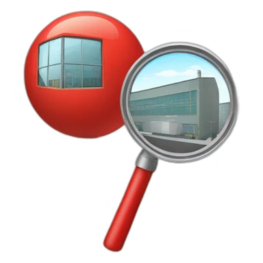 red magnifying glass looking at a factory sticker
