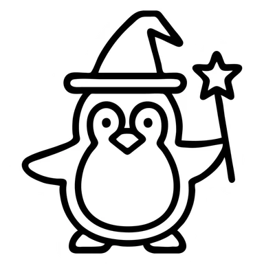 penguin wizard with pointy hat and magic wand sticker