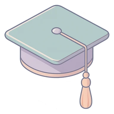 academic graduation cap with long tassel, 2D isometric style, clean lines, soft shadows and highlights, minimalist eastern accent, pastel palette #98B5BC, #B5B3C1, #C9A3C9, #E4C0CA, #F7DCD1, #F7C0AA, transparent background sticker