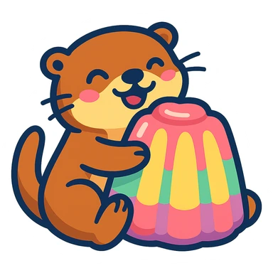 otter hugging pastel jelly cake in vibrant-toon style sticker