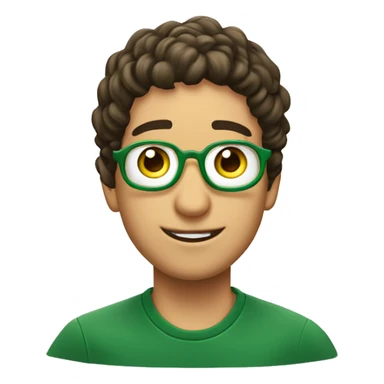 Chico con ojo verdes, cabello ondulado y gafa sticker