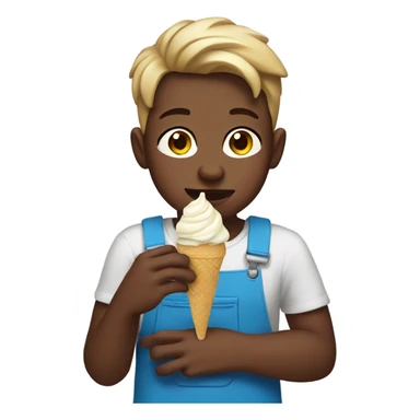 Boy wearing dress eating ice cream with nails sticker