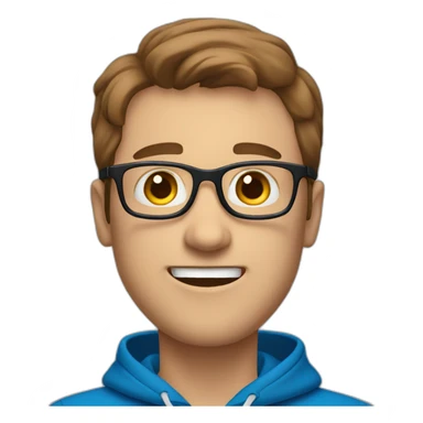 white man with brown hair and glasses wearing blue hoodie feeling excited sticker