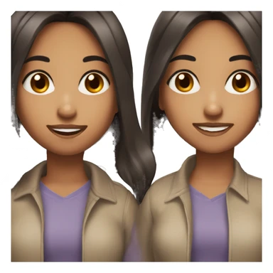 Two girls, one dark, brown eyes, long dark hair, beautiful. The second dark, bob, dark hair, visible teeth, not very beautiful sticker