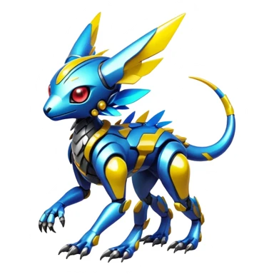  exotic shiny colorful futuristic modern cyber-Fakémon-Digimon-Trico-creature sticker