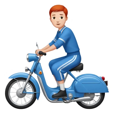 Un Solex 5000 de couleur blanche avec un homme aux guidon, habillé en bleu avec les cheveux courts et roux  sticker