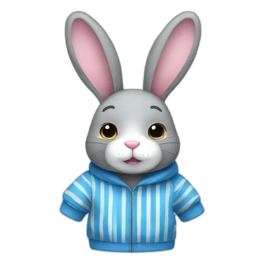 Blue rabbit plush striped clothes sticker