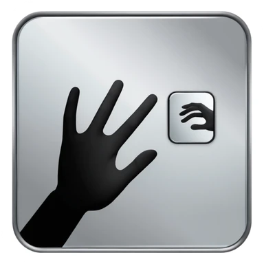Minimalist emoji-style sticker of a mirror with a shadowy hand reaching out from within. Black and gray, flat icon, square format.

 sticker