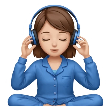 chica con pelo castaño ojos cerrados escuchando musica en pijama azul sticker