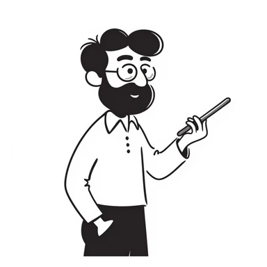 A stern professor holding a stick sticker