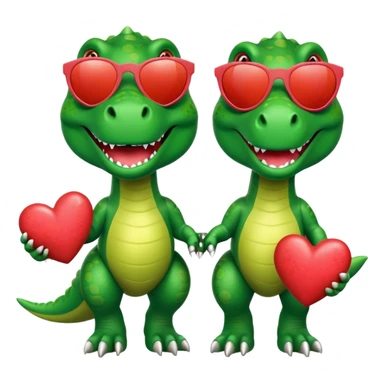 2 t-rex wearing sunglasses in love with hearts sticker