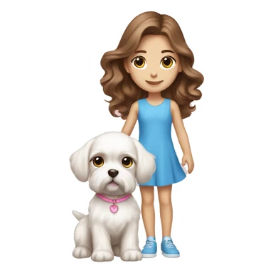 Brown hair blue eyes girl with maltese puppy with pink dress sticker