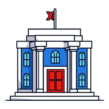 bank building with a red prohibition X, forbidden bank sticker