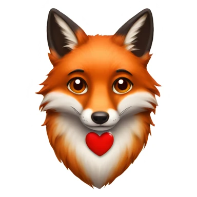 deep lush red fox face with tiny red heart instead of eyes sticker